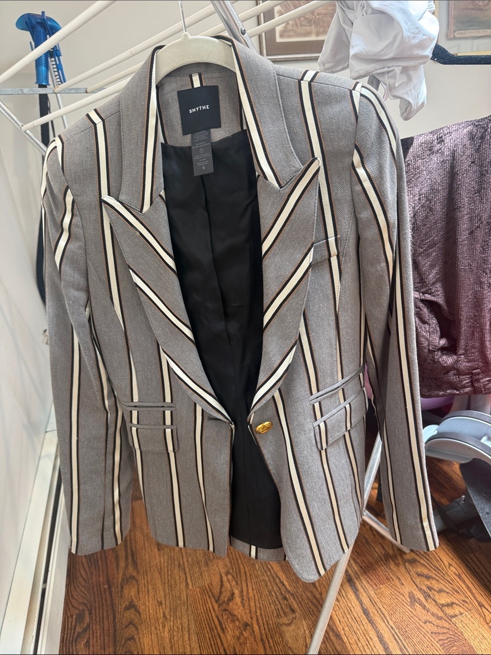 Smythe Gray Striped Blazer with Cream & Black Trim